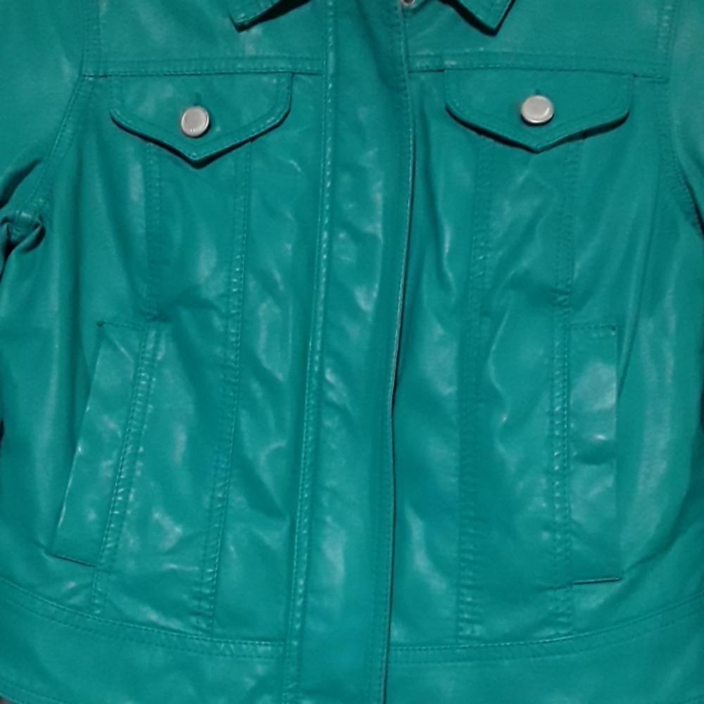 Jou Jou 100% Vegan Leather Teal Blue Jacket. - Picture 3 of 6